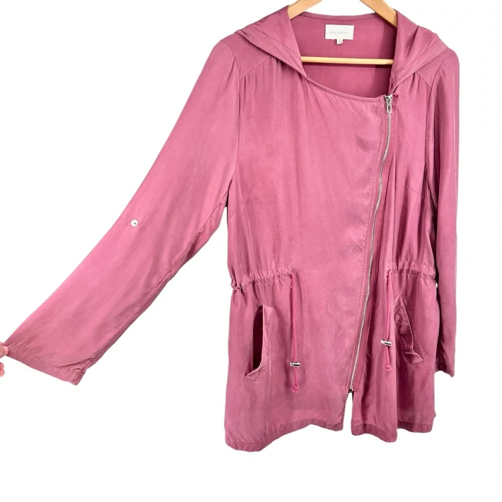Anthropologie Melloday Short Trench Jacket Medium Dusty Rose Roll Tab Tie Waist - Picture 5 of 16